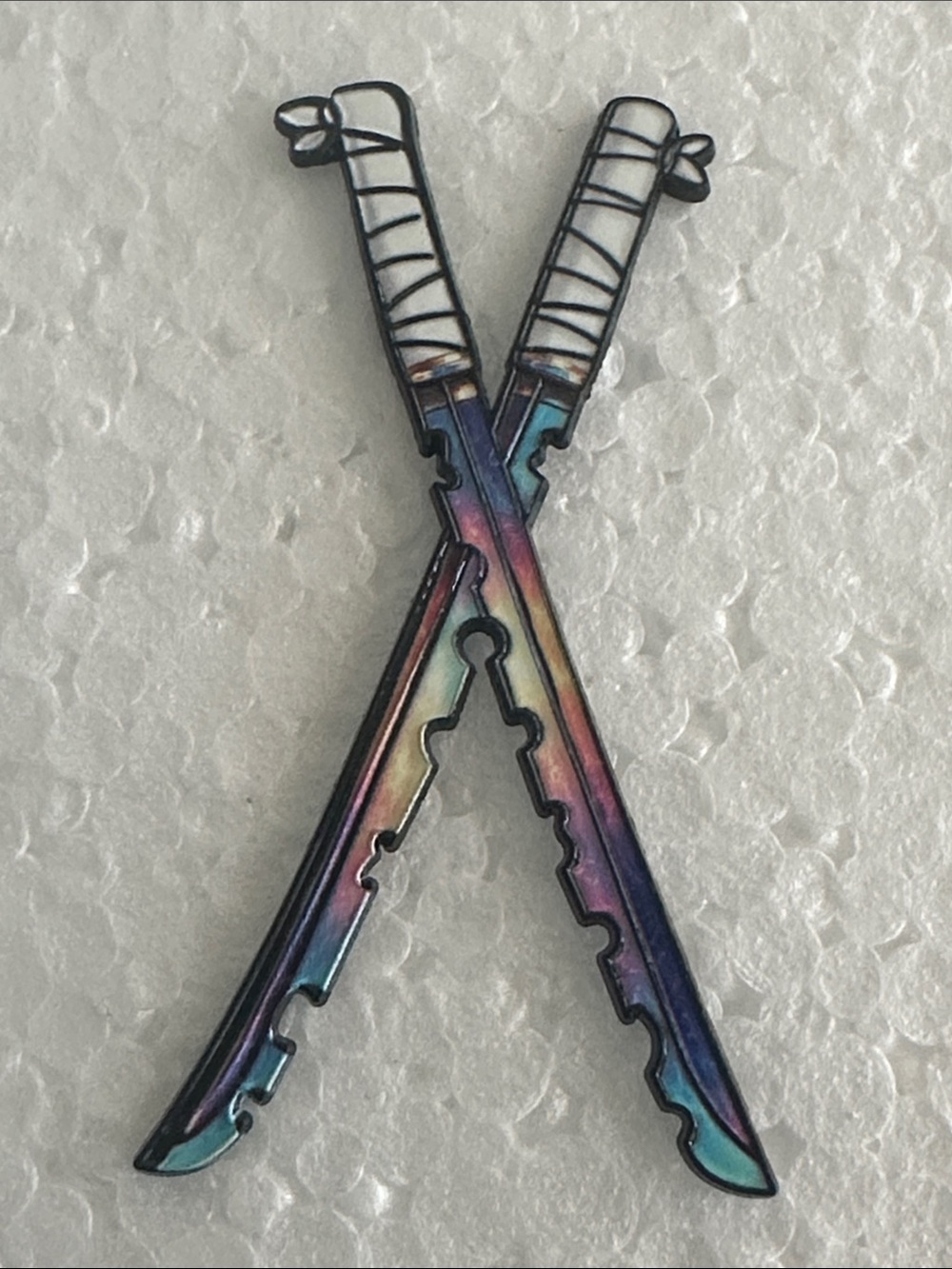 Iridescent Crossed Katana Swords Enamel Pin - Multicolor